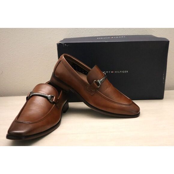 Tommy Hilfiger Men's Sz 8M Dark Natural Brown PU Leather Senner Loafers - Picture 1 of 11